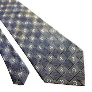 Bergamo‎ New York Woven Brown Blue Geometric Wide Silk Tie